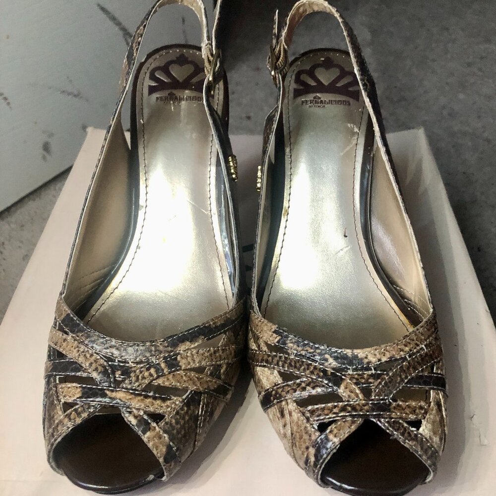 Fergalicious Brown Snakeskin Heels / 9W